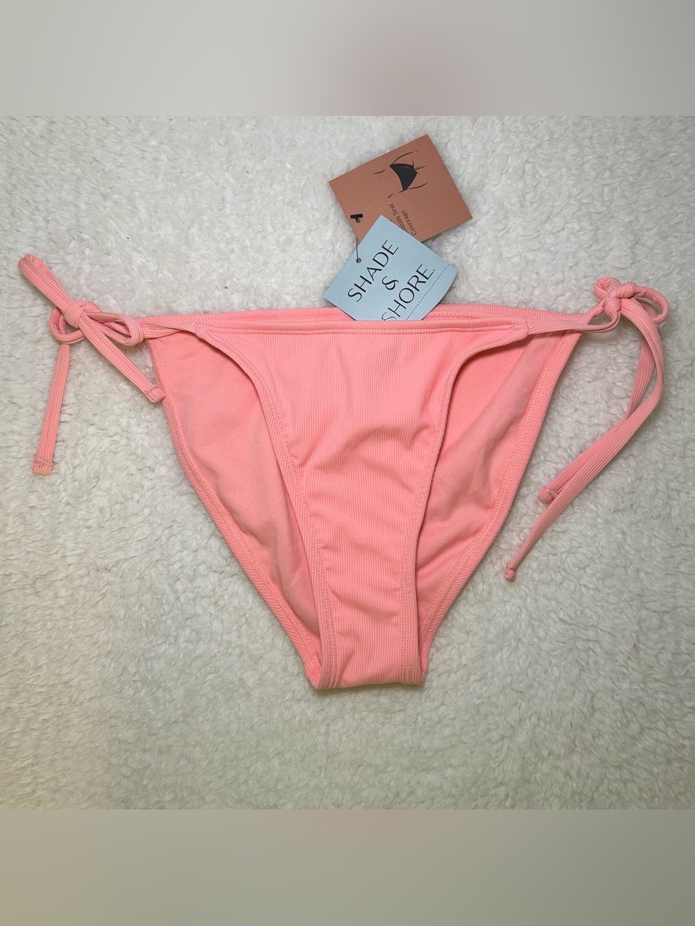 Shade & Shore Peachy Pink Tie Side Ribbed Bikini Bottoms XS NEW